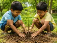 শিশুরা গাছ লাগাচ্ছে